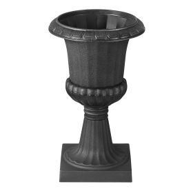 Plastic Urn Planters, 9.8 x 16.5 Inch, 2 Pack Black Classic Flower Pots Front Porch Planters, Indoor & Outdoor Vase for Wedding, Party, Event, Ho