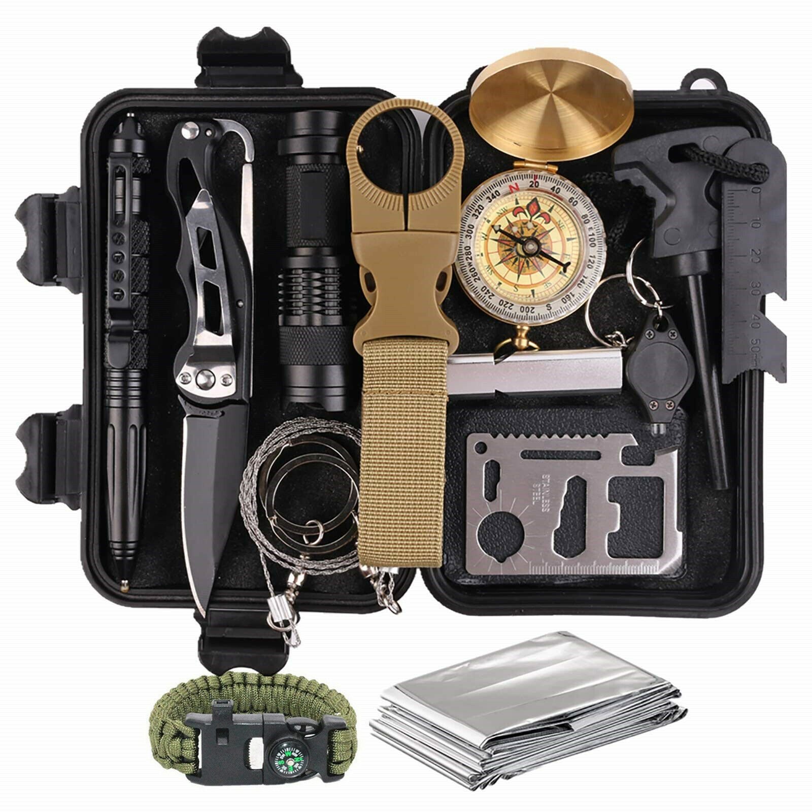 14-In-1 Outdoor Emergency Survival Kit Camping Hiking Tactical Gear ...
